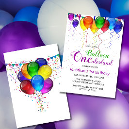 Invitación Fun Colorful Balloon Wonderland Primer cumpleaños
