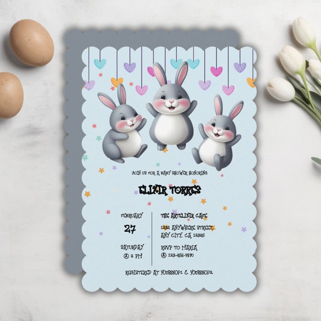 Invitación Fun Colorful Cute Hoppers Bunny Baby Shower (Subido por el creador)