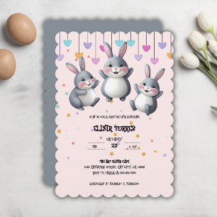 Invitación Fun Colorful Cute Hoppers Bunny Baby Shower