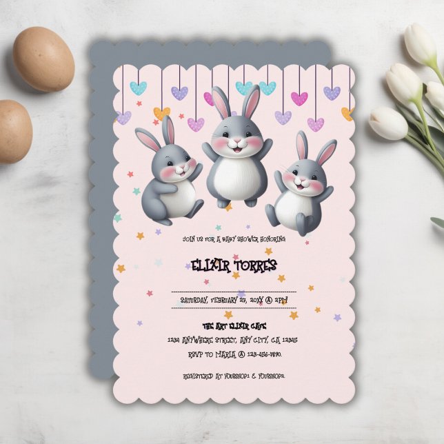Invitación Fun Colorful Cute Hoppers Bunny Baby Shower (Subido por el creador)