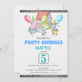 Invitación Fun Colorful Fiesta Animals Cumpleaños