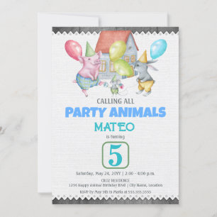 Invitación Fun Colorful Fiesta Animals Cumpleaños