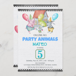 Invitación Fun Colorful Fiesta Animals Cumpleaños