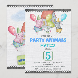 Invitación Fun Colorful Fiesta Animals Cumpleaños