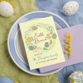 Invitación Fun Colorful Wreath Easter Brunch Egg Hunt