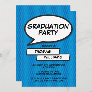 Invitación Fun Comic Book Blue Class of 2022 Graduation Party