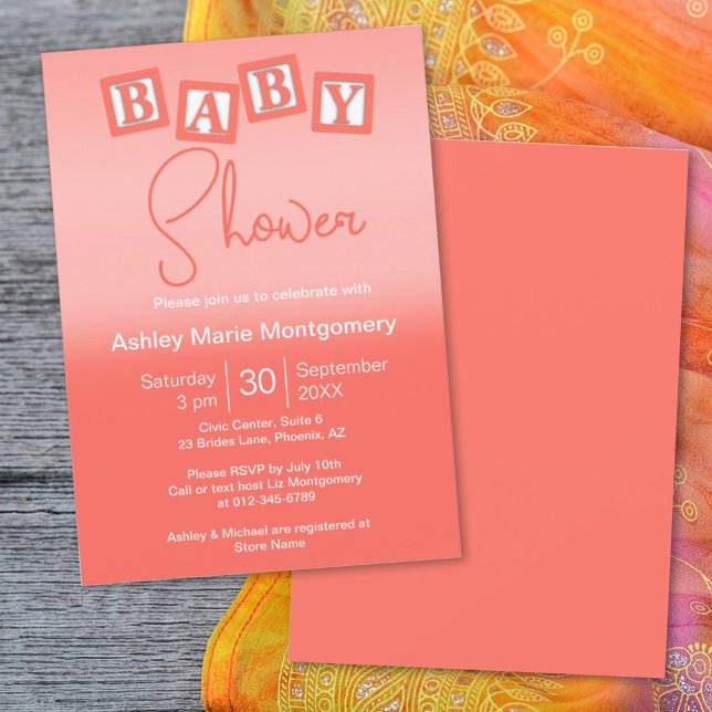 Invitación Fun Coral Ombre BABY Bloquea Género Neutral (Subido por el creador)