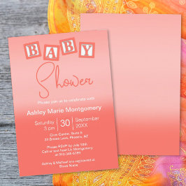 Invitación Fun Coral Ombre BABY Bloquea La Ducha Neutral De G