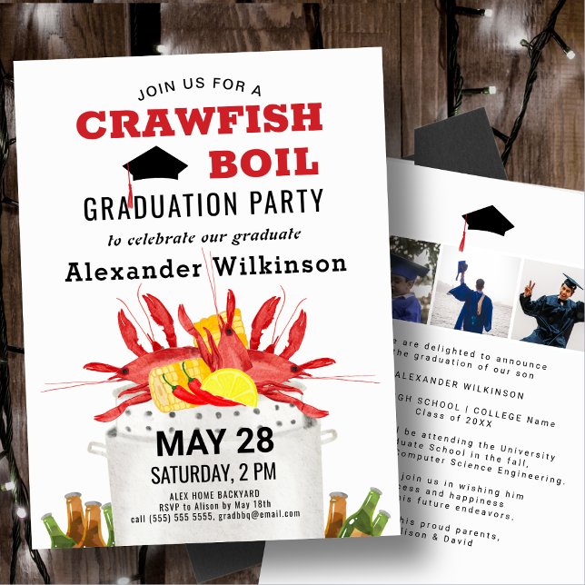 Invitación Fun Crawfish Boil 3 Foto Graduada Fiesta BBQ (Subido por el creador)
