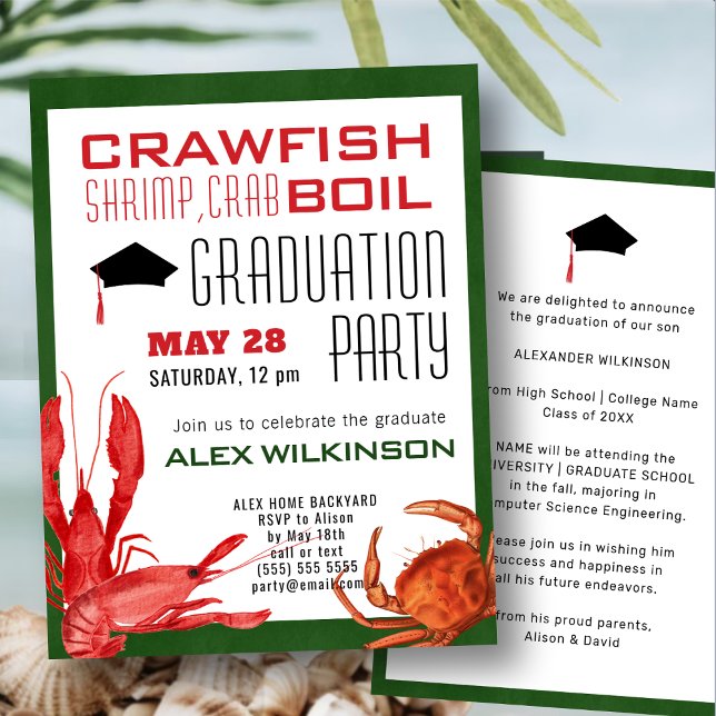 Invitación Fun Crawfish Seafood Boil BBQ Graduación Party (Subido por el creador)