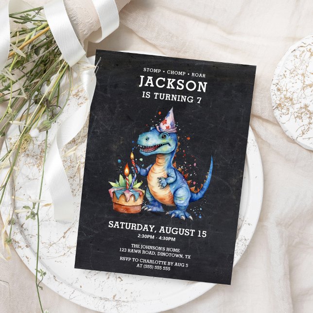 Invitación Fun Cute Dinosaur Chalkboard Kids Cumpleaños (Subido por el creador)