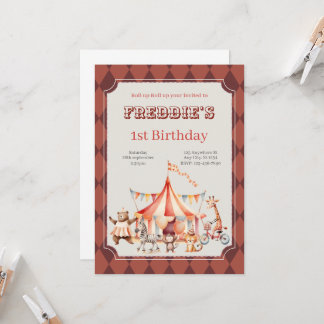 Invitación Fun Cute Red and Burgundy Circus Kids Birthday