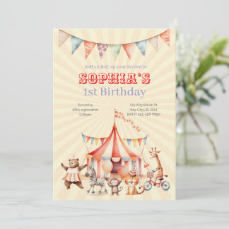 Invitación Fun Cute Red and Pink Circus Kids Birthday