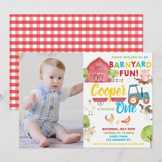 Invitación Fun de Barnyard Fiesta de cumpleaños foto de anima (Anverso / Reverso)