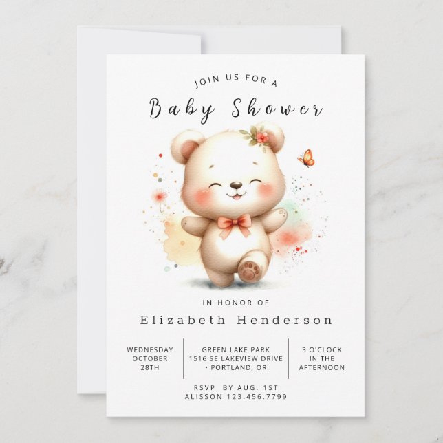 Invitación Fun Digital Bear Baby Shower (Anverso)