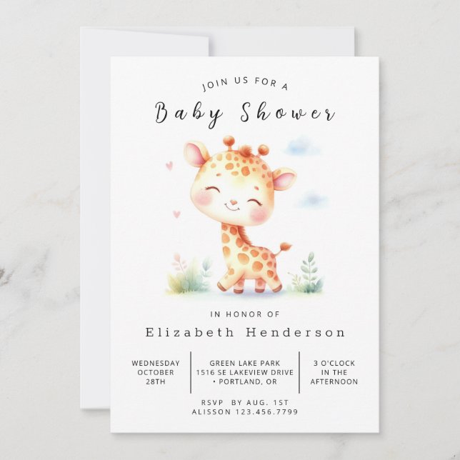 Invitación Fun Digital Giraffe Baby Shower (Anverso)