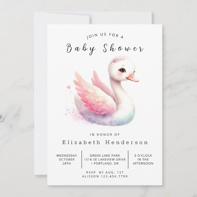 Invitación Fun Digital Swan Baby Shower (Anverso)