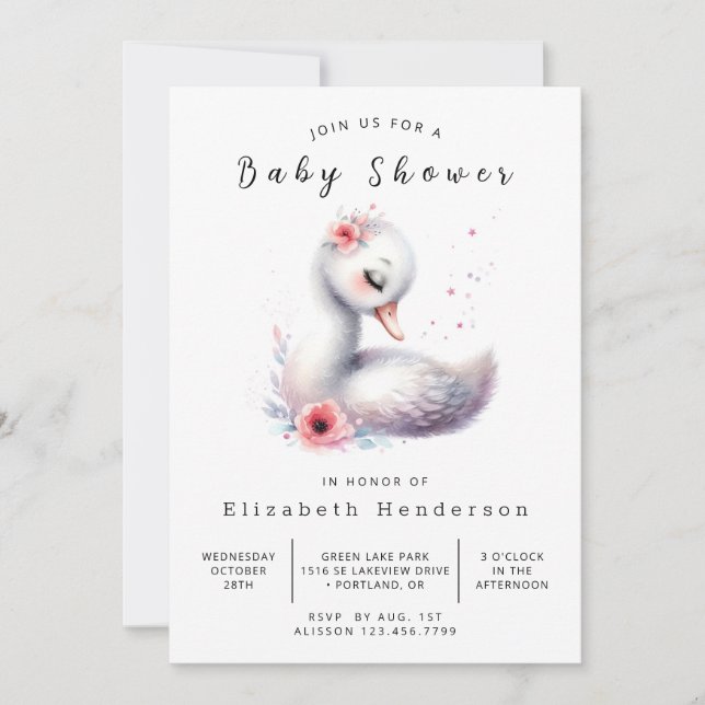 Invitación Fun Digital Swan Baby Shower (Anverso)