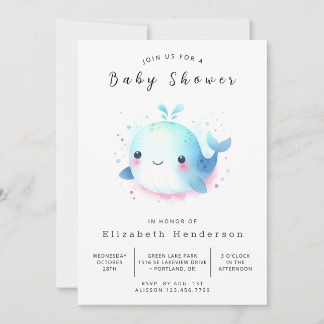 Invitación Fun Digital Whale Baby Shower (Anverso)