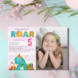 Invitación Fun Dinosaur Stomp Chomp and roar Birthday Girl