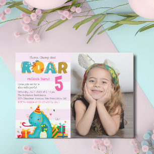 Invitación Fun Dinosaur Stomp Chomp and roar Birthday Girl
