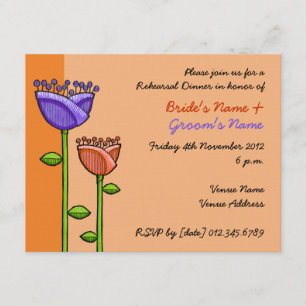 Invitación Fun Doodle Flores naranja ensayo púrpura