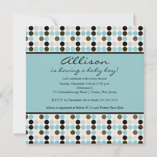 Invitación FUN Dots Blue & Brown Boy Baby Shower