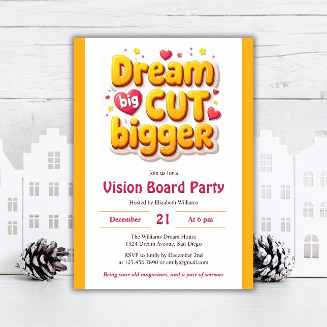 Invitación Fun Dream Big Cut Más Grande Vision Board Fiesta (Fun Dream Big Cut Bigger Vision Board Party Invitation)