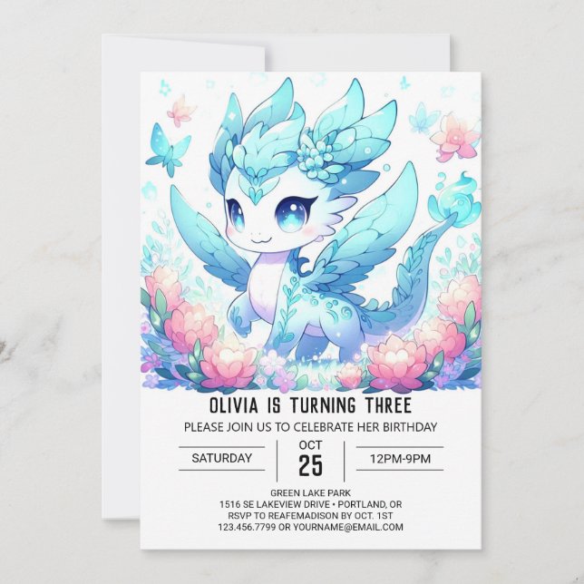 Invitación Fun Dreamy Dragon Birthday (Anverso)