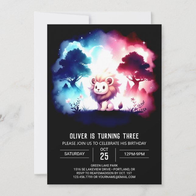 Invitación Fun Dreamy Lion Birthday (Anverso)