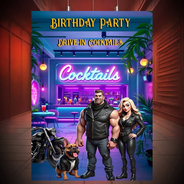 Invitación Fun Drive-in Cocktail Bar Birthday Biker Pareja (Subido por el creador)