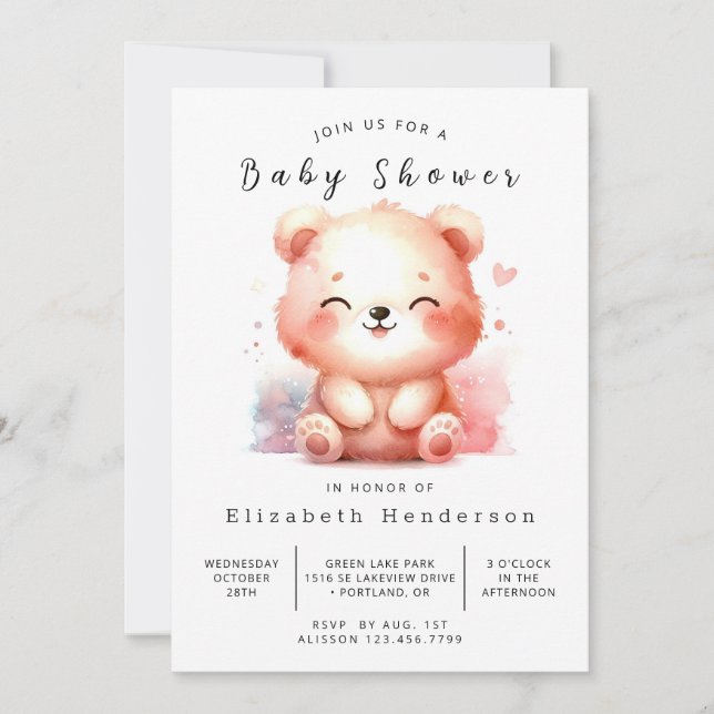 Invitación Fun Editable Bear Baby Shower (Anverso)