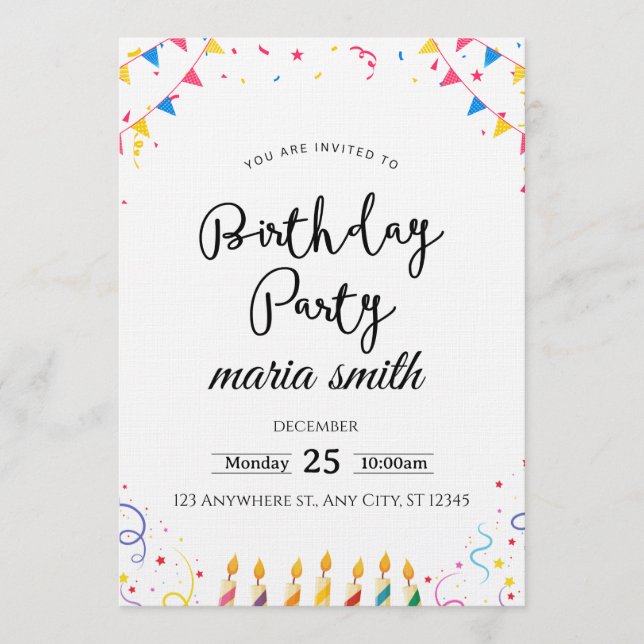 Invitación Fun & Editable Birthday Invitation – Custom Party  (Anverso)