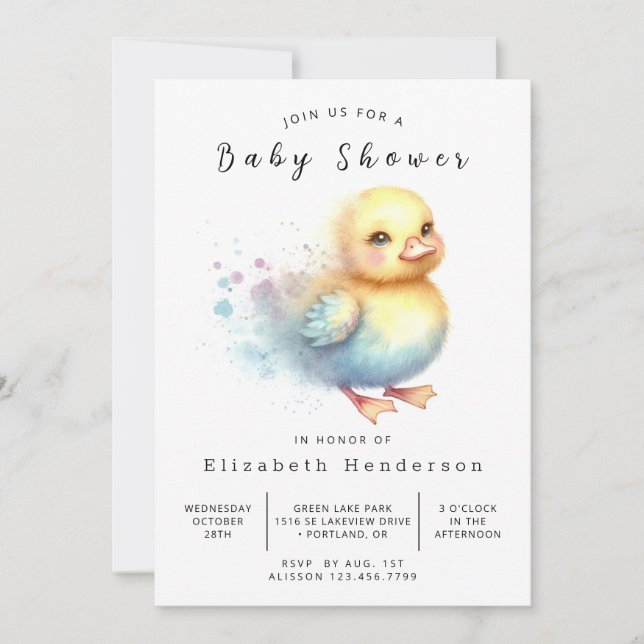 Invitación Fun Editable Duck Baby Shower (Anverso)
