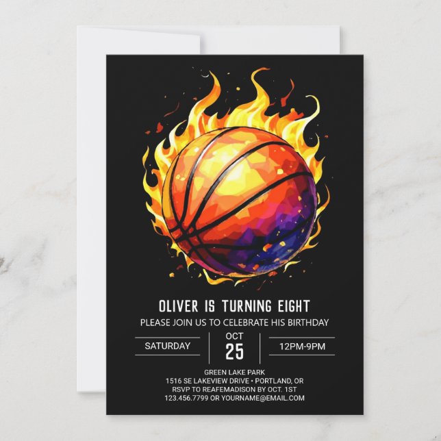 Invitación Fun Editable Elegante Baloncesto Cumpleaños (Anverso)