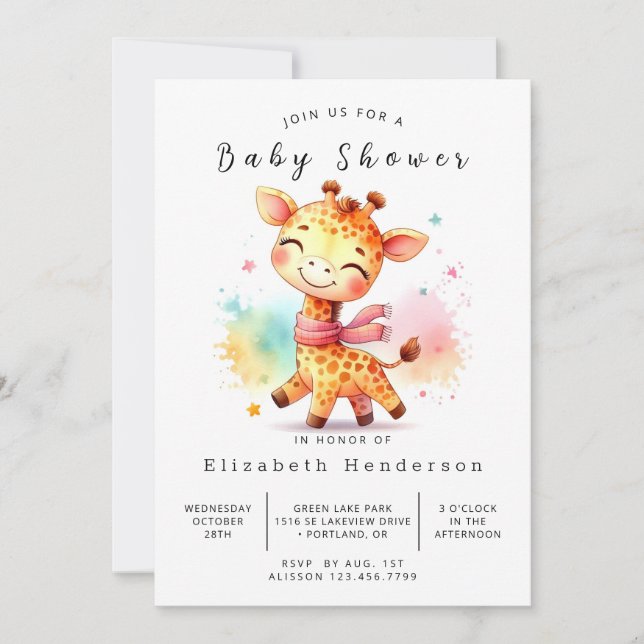 Invitación Fun Editable Giraffe Baby Shower (Anverso)