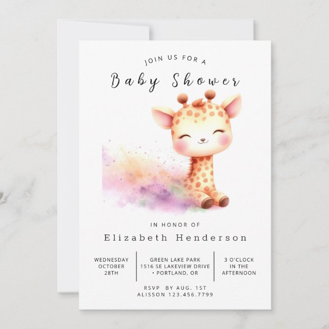 Invitación Fun Editable Giraffe Baby Shower (Anverso)