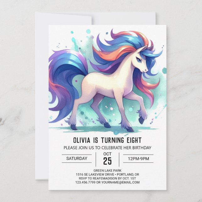 Invitación Fun Editable Horse Cumpleaños (Anverso)