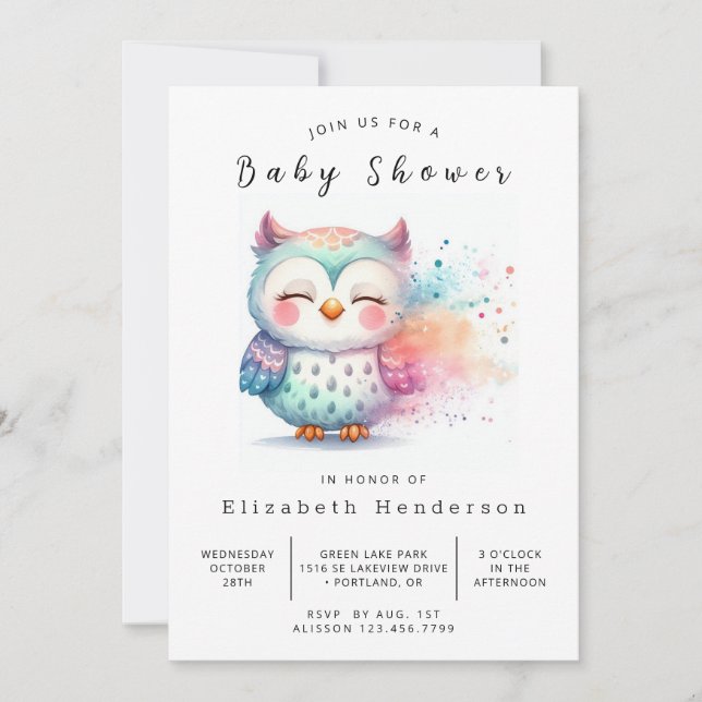 Invitación Fun Editable Owl Baby Shower (Anverso)