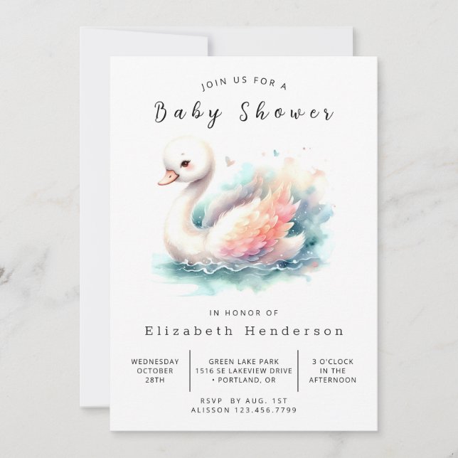 Invitación Fun Editable Swan Baby Shower (Anverso)