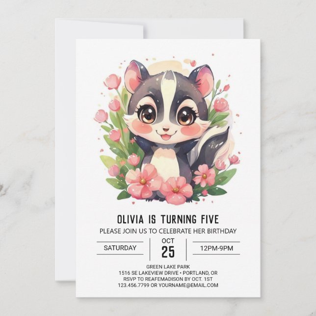 Invitación Fun Elegant Skunk Cumpleaños (Anverso)