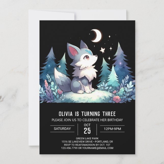 Invitación Fun Elegant Wolf Birthday (Anverso)