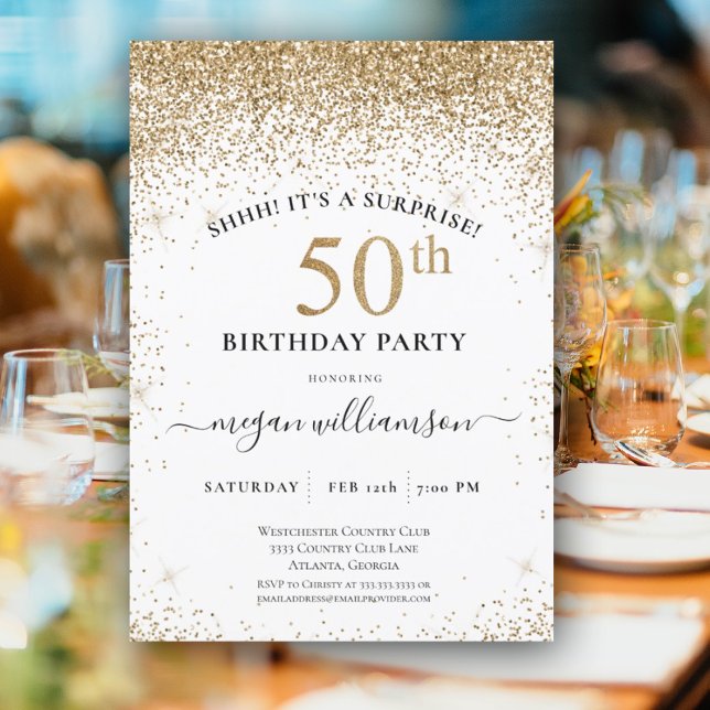 Invitación Fun Elegante Purpurina de Oro Negro Fiesta 50 de C (Subido por el creador)