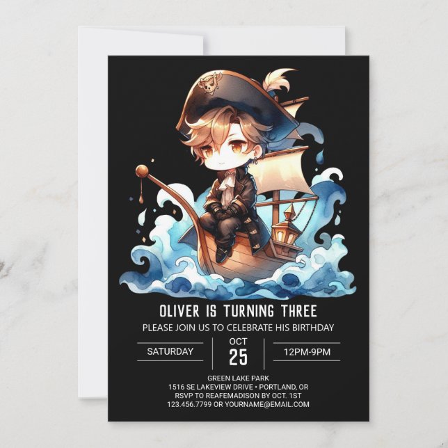 Invitación Fun Elegate Pirata Cumpleaños (Anverso)