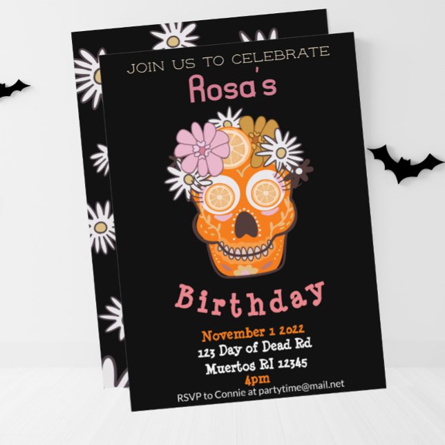Invitación Fun Fall Sugar Skull Cumpleaños (Subido por el creador)