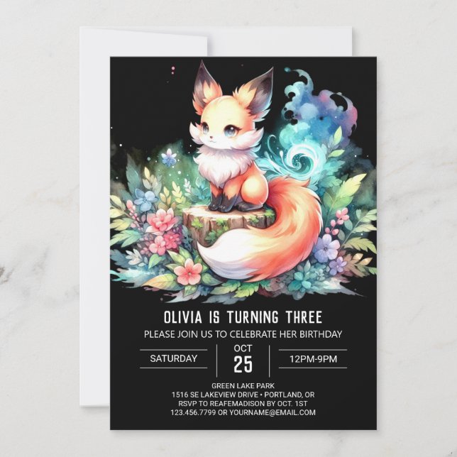 Invitación Fun Fantasy Fox Birthday digital (Anverso)