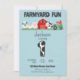 Invitación Fun Farmyard 1 cumpleaños Granja Animal Cumpleaños