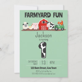Invitación Fun Farmyard 1 cumpleaños Granja Animal Cumpleaños