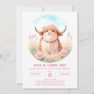 Invitación Fun Farmyard Highland Cow Cumpleaños