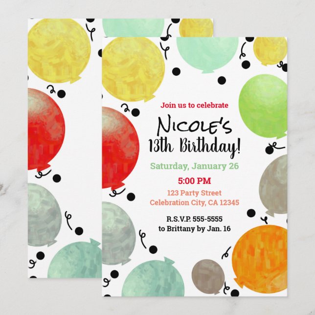 Invitación Fun Fiesta Balones Celebración de la fiesta de cum (Anverso / Reverso)